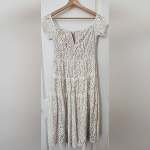 Lulus Dress Women M White Beige Floral Ruffled Fairycore Lace Cottagecore Girly